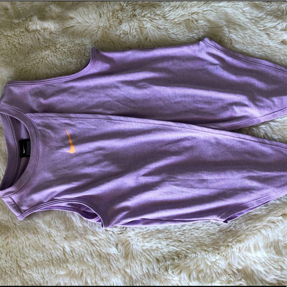 nike purple tank with orange logo
